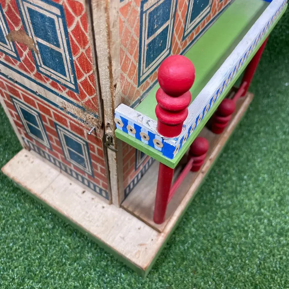 Antique Converse Wooden Dollhouse Lithograph 2 Story Porch Early 1900s Toy 13